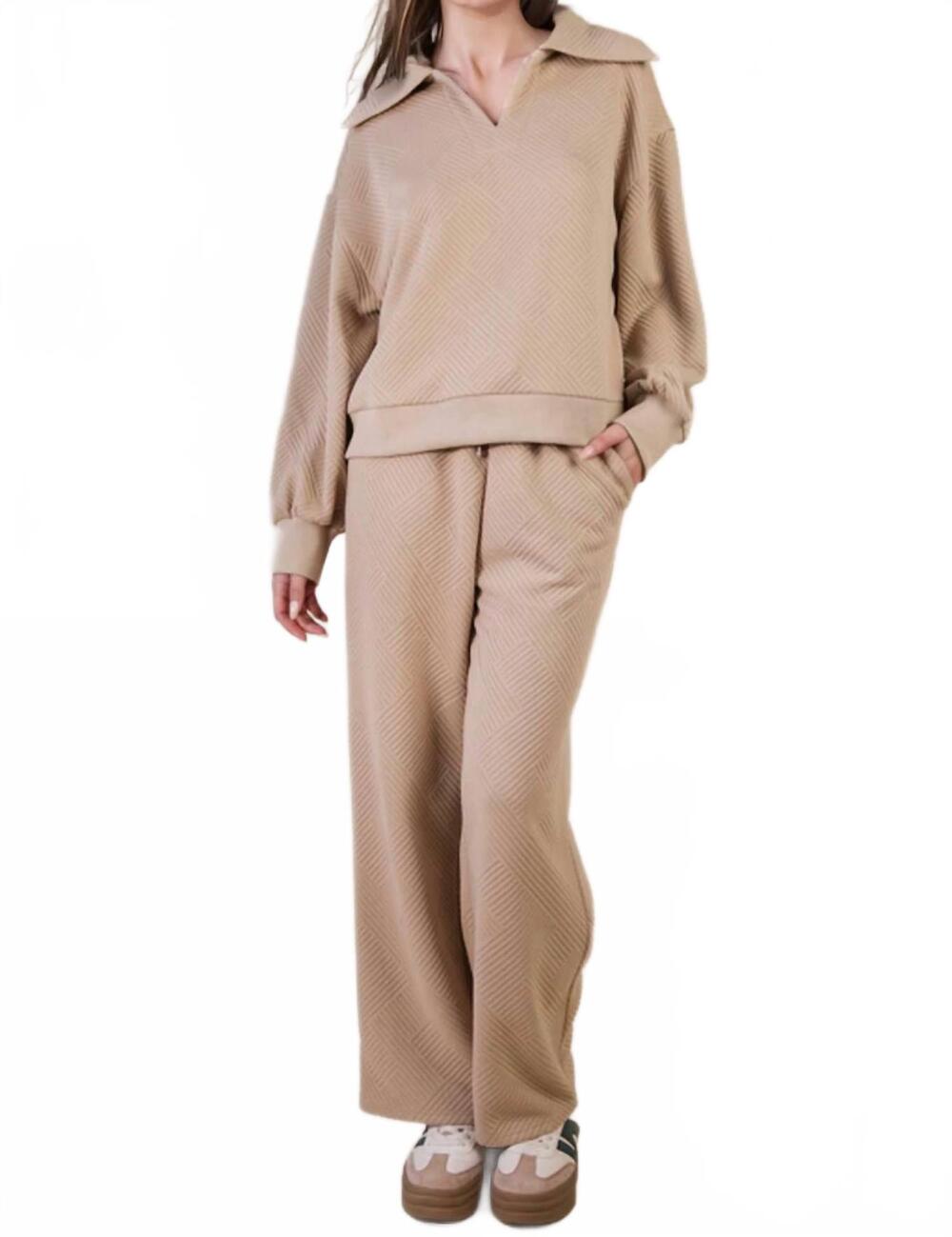 NEW VERY J textured knit top and pants set in taupe